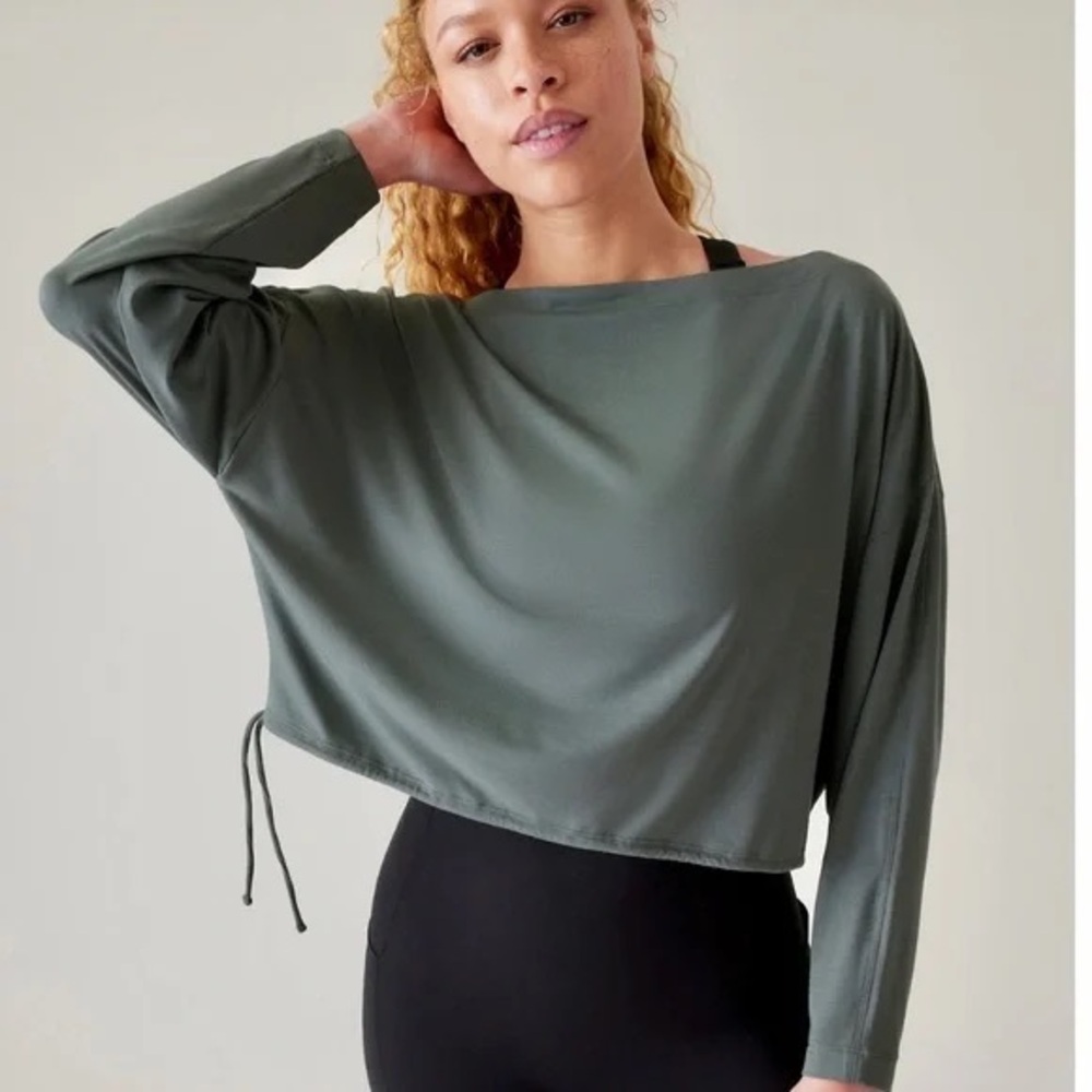 Athleta Cool Down Side Tie Cinch Crop XS Bali Green